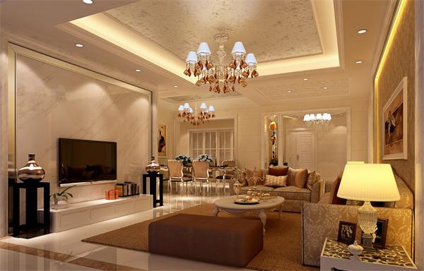 別墅客廳水晶吊燈設計裝飾效果圖