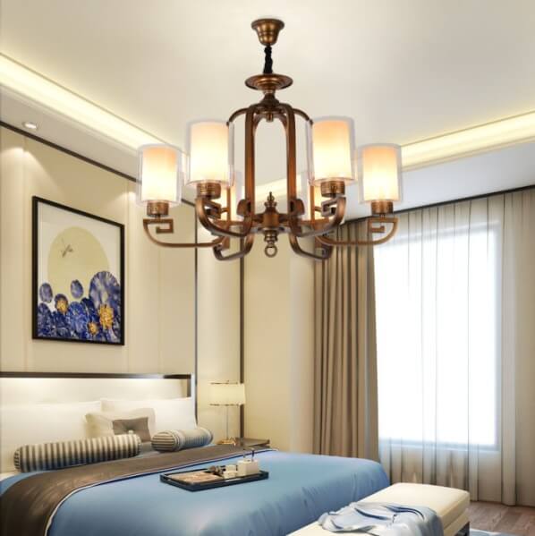 古銅色仿銅中式客廳吊燈 現代中式玻璃燈罩仿銅吊燈