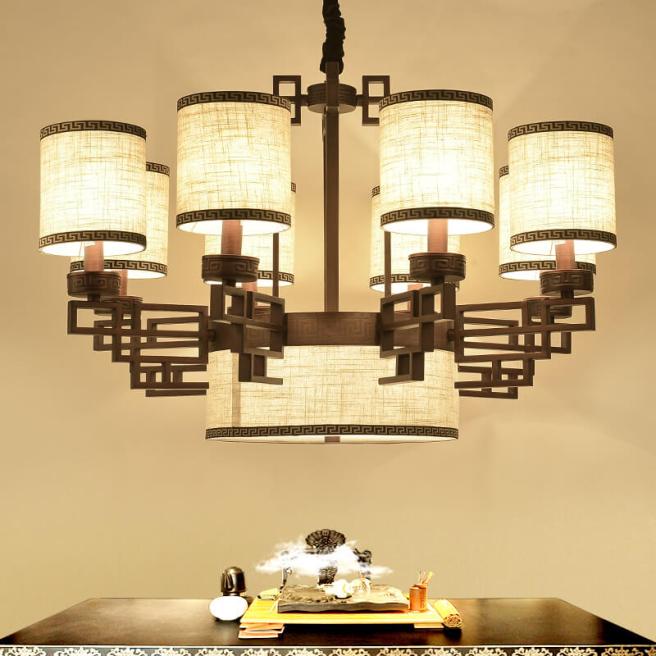 現代中式風格樹脂+布藝吊燈2018新款