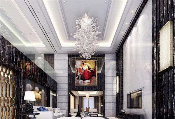 高檔別墅客廳燈具廠家定制 藝術吊燈一站式供貨安裝效果圖